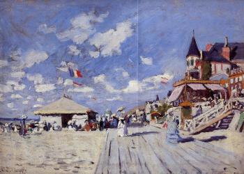 Claude Oscar Monet : The Boardwalk on the Beach at Trouville